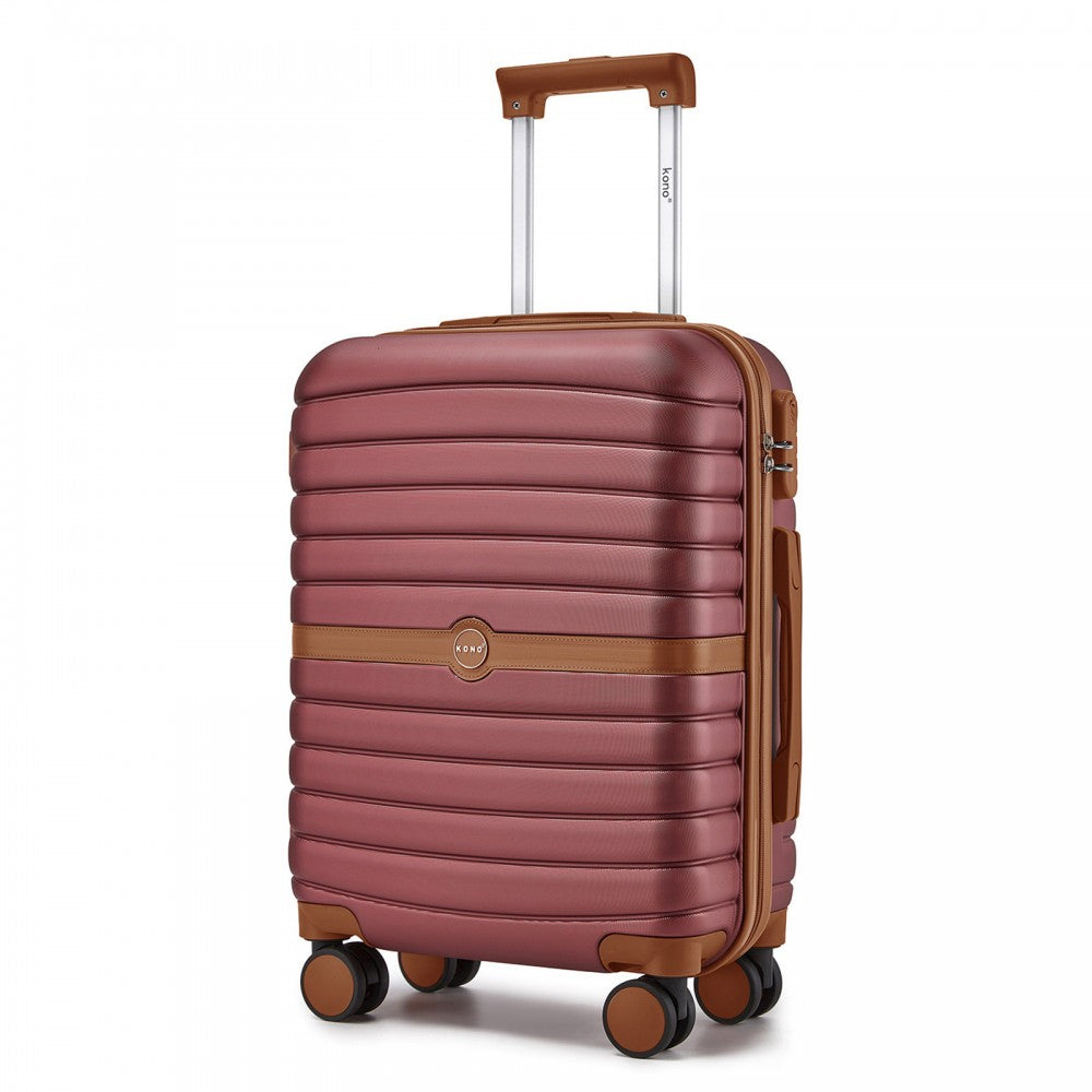 ABS+PC Striped Design with Colour-Block Details Carry-On Cabin Suitcase – 20-Inch – Burgundy and Brown