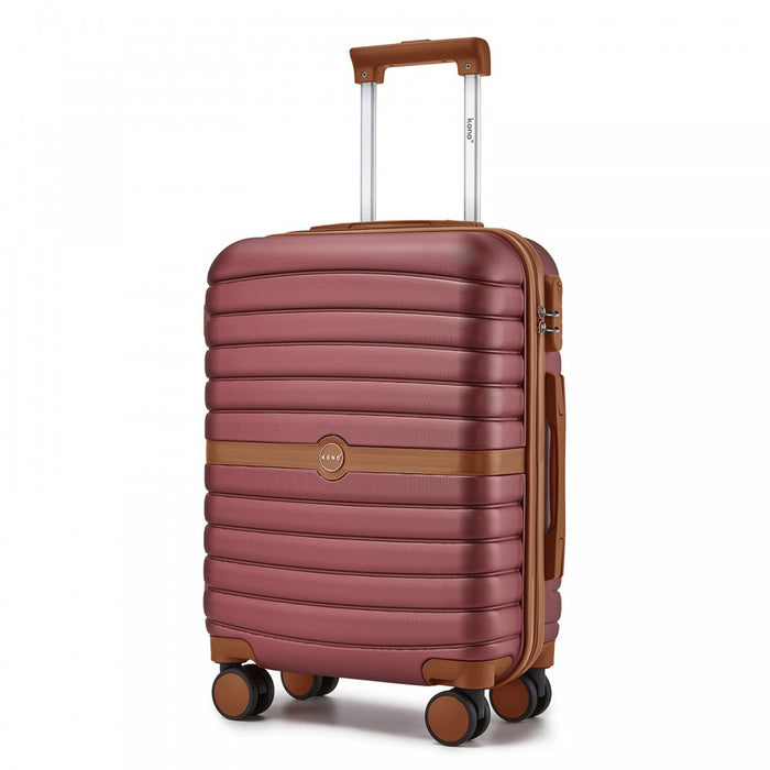 ABS+PC Striped Design with Colour-Block Details Carry-On Cabin Suitcase – 20-Inch – Burgundy and Brown