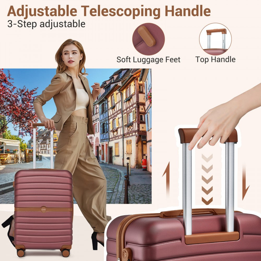 ABS+PC Striped Design with Colour-Block Details Carry-On Cabin Suitcase – 20-Inch – Burgundy and Brown