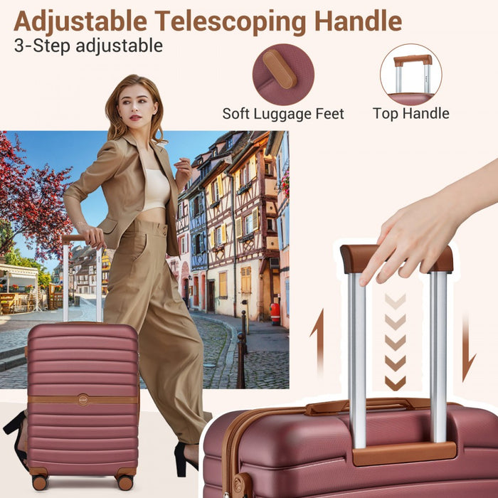 ABS+PC Striped Design with Colour-Block Details Carry-On Cabin Suitcase – 20-Inch – Burgundy and Brown