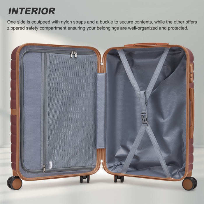ABS+PC Striped Design with Colour-Block Details Carry-On Cabin Suitcase – 20-Inch – Burgundy and Brown