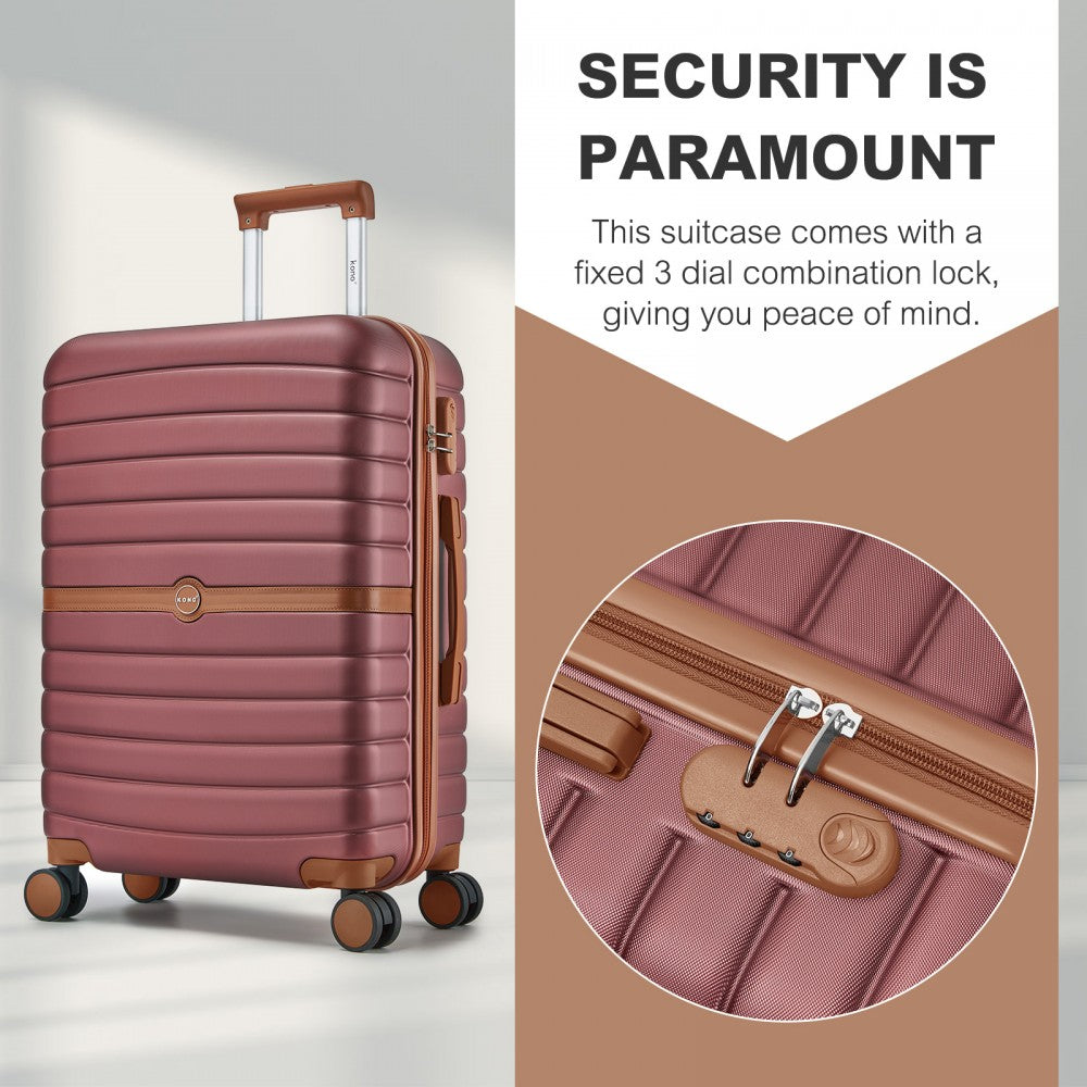ABS+PC Striped Design with Colour-Block Details Carry-On Cabin Suitcase – 20-Inch – Burgundy and Brown