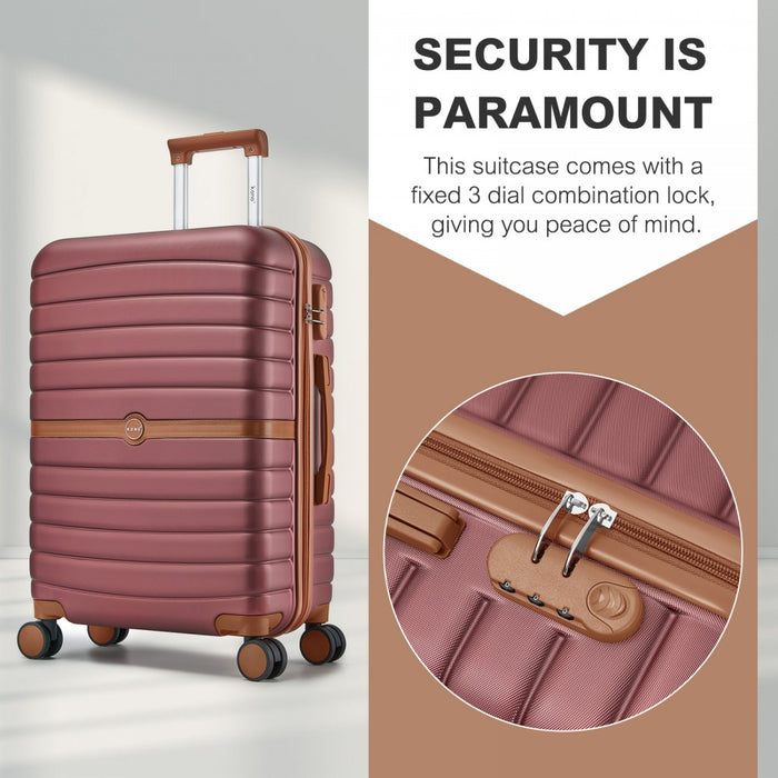 ABS+PC Striped Design with Colour-Block Details Carry-On Cabin Suitcase – 20-Inch – Burgundy and Brown