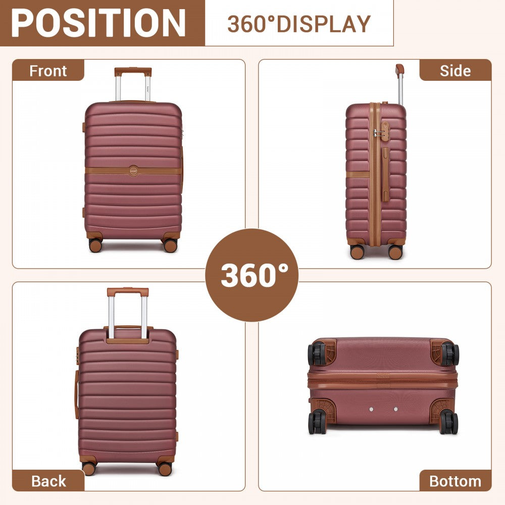ABS+PC Striped Design with Colour-Block Details Carry-On Cabin Suitcase – 20-Inch – Burgundy and Brown