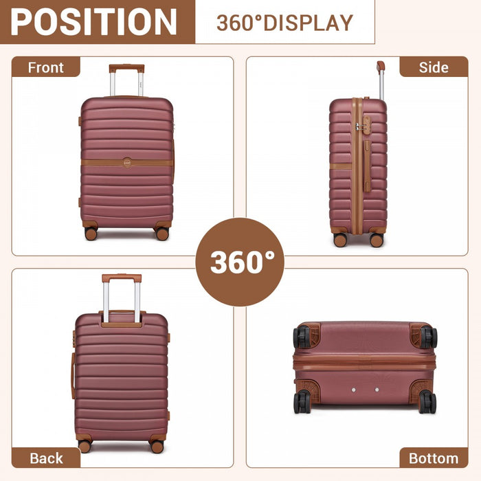 ABS+PC Striped Design with Colour-Block Details Carry-On Cabin Suitcase – 20-Inch – Burgundy and Brown