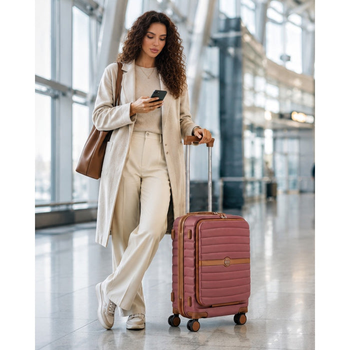 Front-Opening Cabin Suitcase with 15.6-Inch Laptop Compartment – 21-Inch – Burgundy and Brown