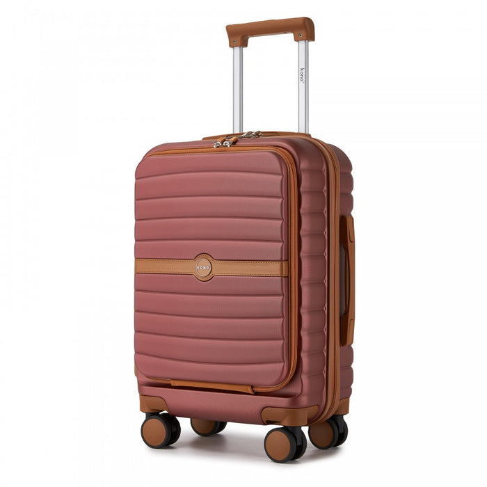 Front-Opening Cabin Suitcase with 15.6-Inch Laptop Compartment – 21-Inch – Burgundy and Brown
