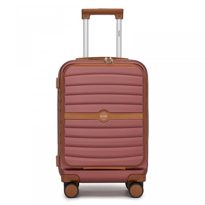 Front-Opening Cabin Suitcase with 15.6-Inch Laptop Compartment – 21-Inch – Burgundy and Brown