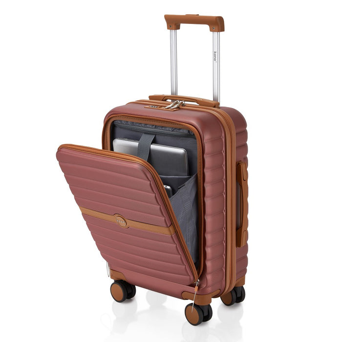 Front-Opening Cabin Suitcase with 15.6-Inch Laptop Compartment – 21-Inch – Burgundy and Brown
