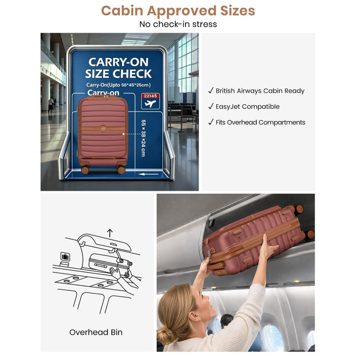 Front-Opening Cabin Suitcase with 15.6-Inch Laptop Compartment – 21-Inch – Burgundy and Brown