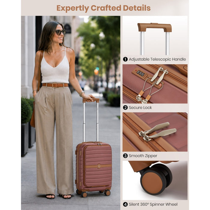 Front-Opening Cabin Suitcase with 15.6-Inch Laptop Compartment – 21-Inch – Burgundy and Brown