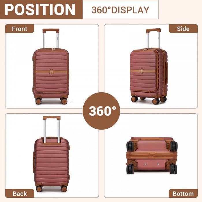 Front-Opening Cabin Suitcase with 15.6-Inch Laptop Compartment – 21-Inch – Burgundy and Brown
