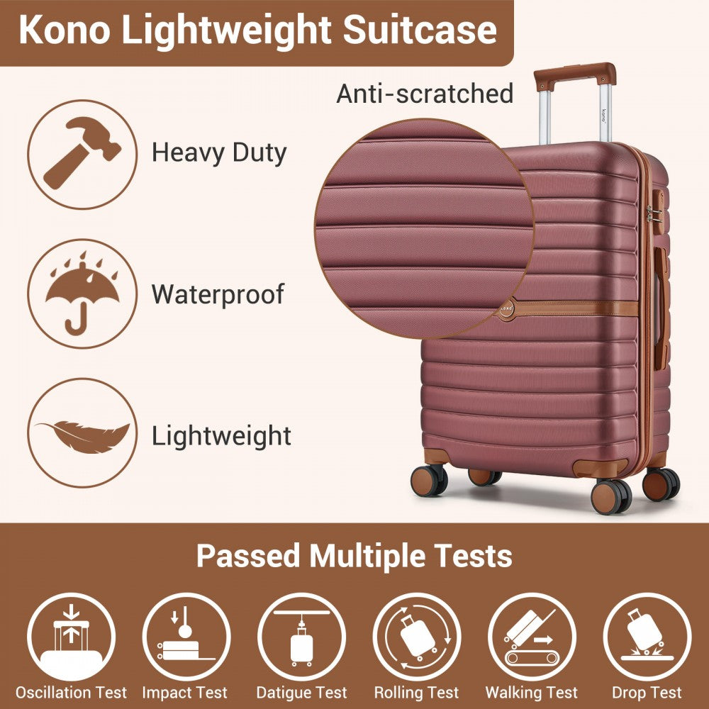 3-Piece Striped Design with Colour-Block Details ABS+PC Hard Shell Luggage Set – Burgundy and Brown