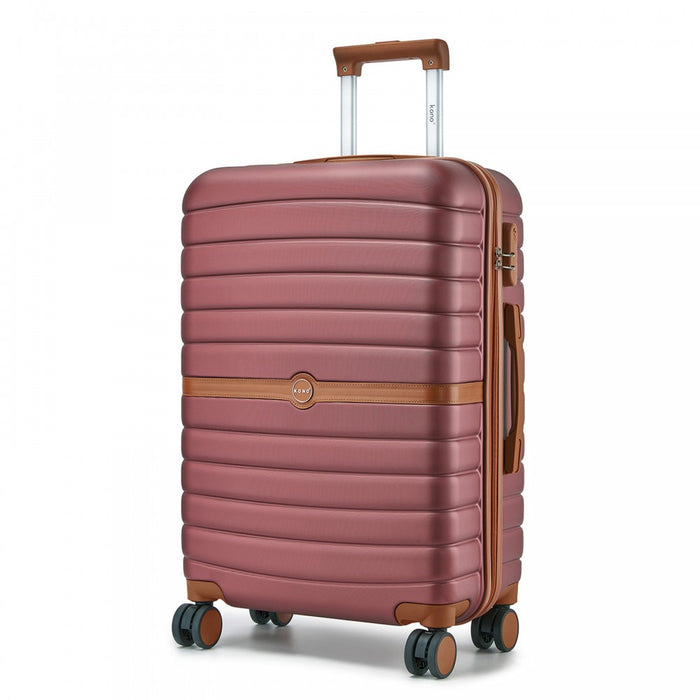 ABS+PC Striped Design with Colour-Block Details Medium Suitcase – 24-Inch – Burgundy and Brown
