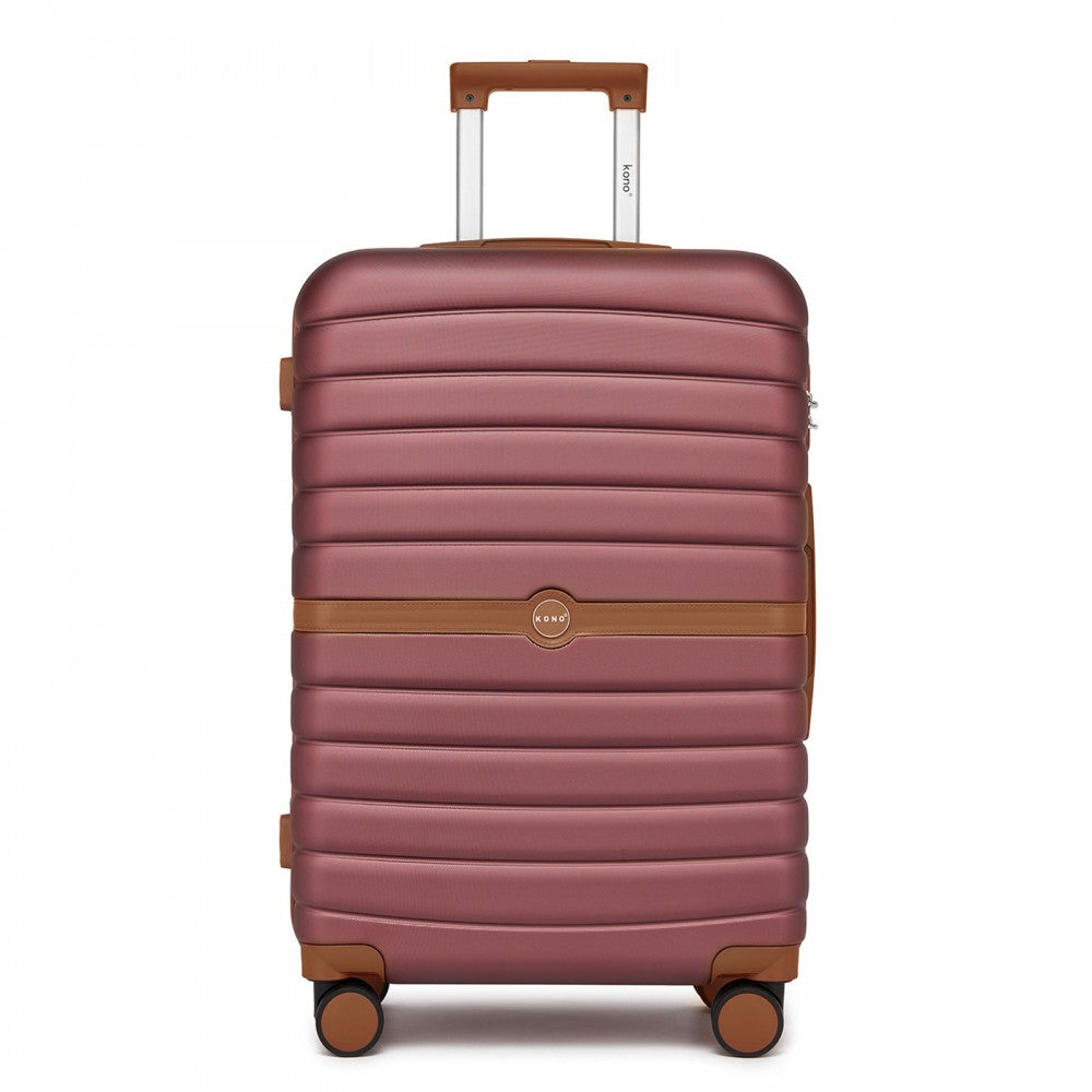 ABS+PC Striped Design with Colour-Block Details Medium Suitcase – 24-Inch – Burgundy and Brown