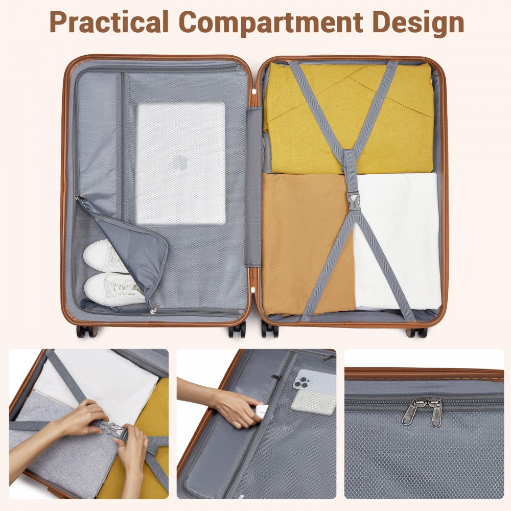 ABS+PC Striped Design with Colour-Block Details Medium Suitcase – 24-Inch – Burgundy and Brown