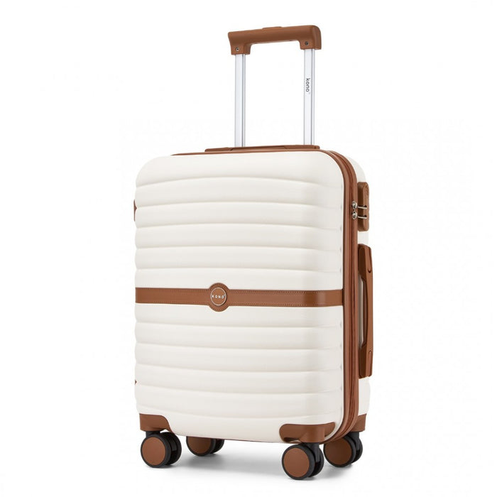 ABS+PC Striped Design with Colour-Block Details Carry-On Cabin Suitcase – 20-Inch – Cream and Brown