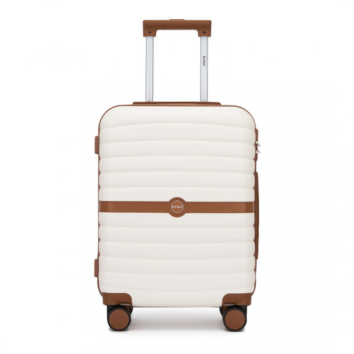 ABS+PC Striped Design with Colour-Block Details Carry-On Cabin Suitcase – 20-Inch – Cream and Brown