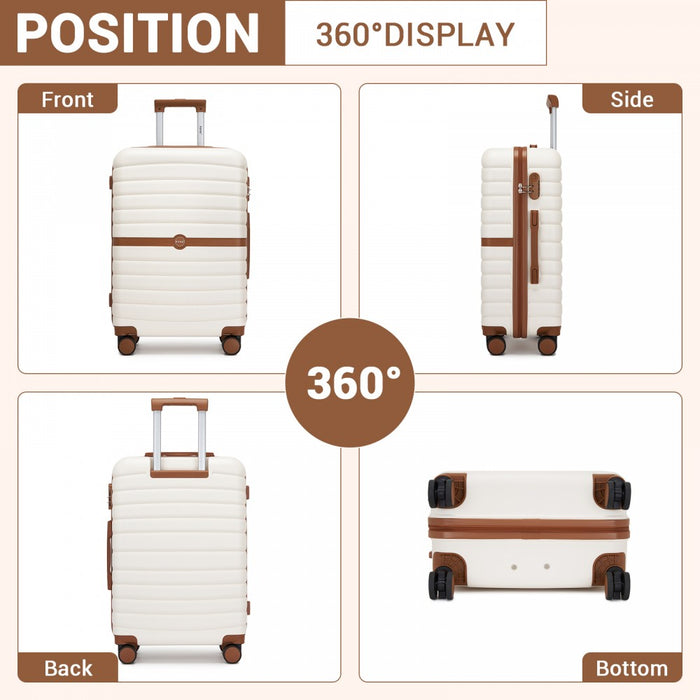 ABS+PC Hard Shell Cabin Suitcase Set with Travel Bag and Toiletry Pouch – 20-Inch – Cream and Brown
