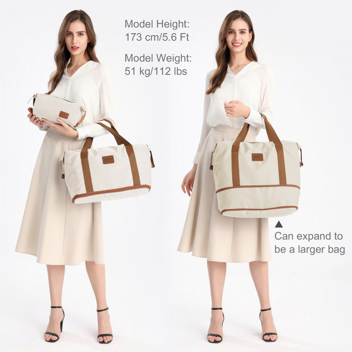 Large ABS+PC Hard Shell Suitcase Set with Travel Bag and Toiletry Pouch – 28-Inch – Cream and Brown