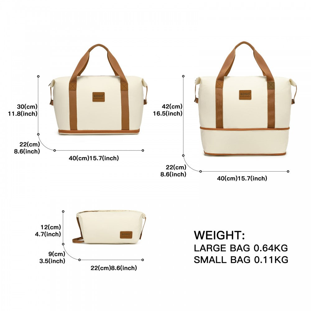 Large ABS+PC Hard Shell Suitcase Set with Travel Bag and Toiletry Pouch – 28-Inch – Cream and Brown