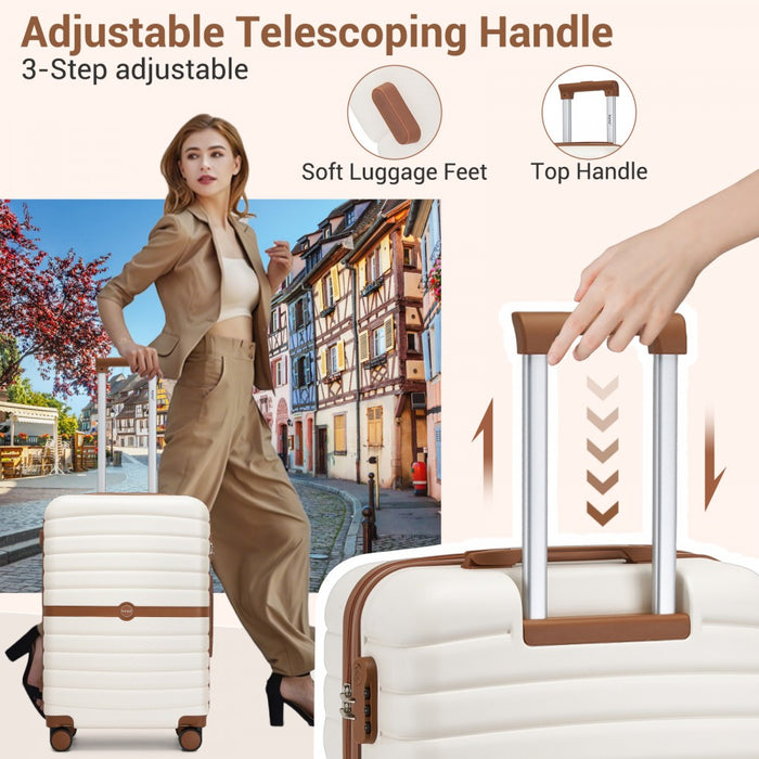 ABS+PC Hard Shell Cabin Suitcase Set with Travel Bag and Toiletry Pouch – 20-Inch – Cream and Brown