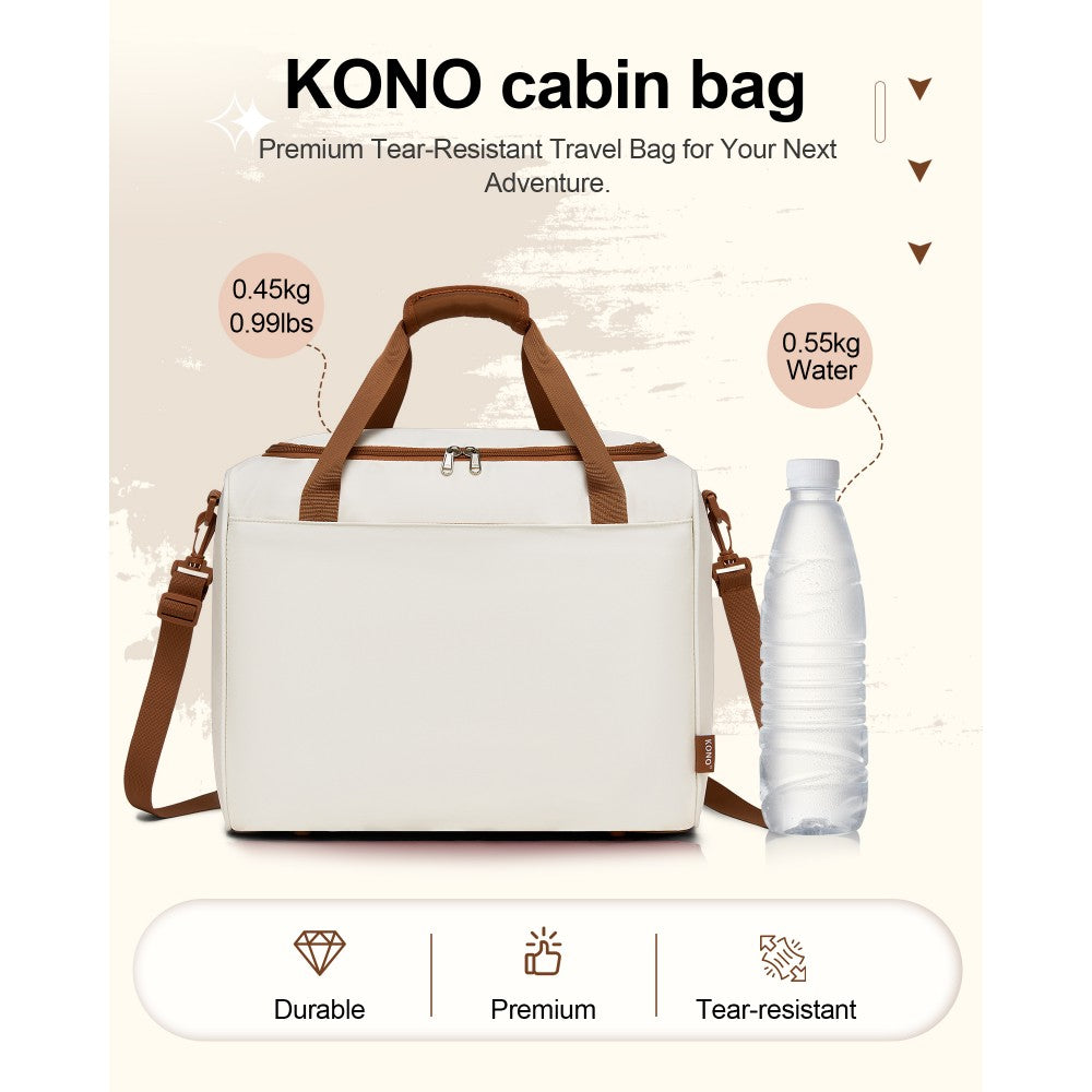 ABS+PC Cabin Suitcase with Travel Bag, Carry-On Luggage Set – 20-Inch – Cream and Brown