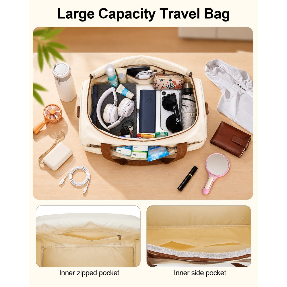 ABS+PC Cabin Suitcase with Travel Bag, Carry-On Luggage Set – 20-Inch – Cream and Brown