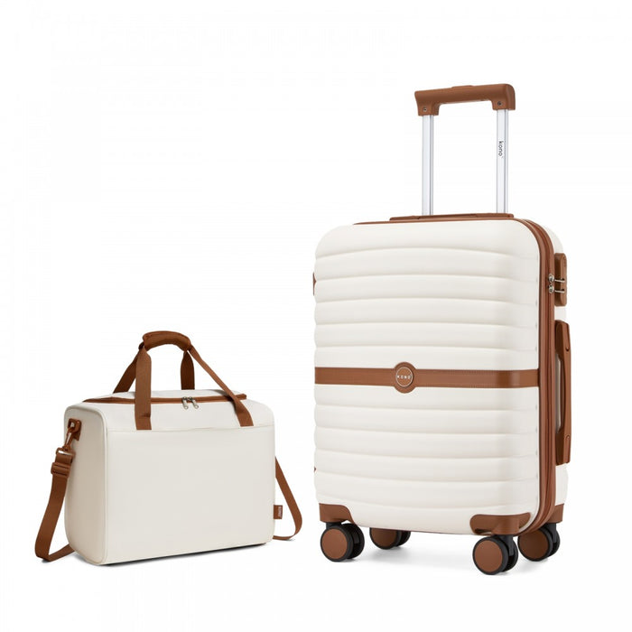 ABS+PC Cabin Suitcase with Travel Bag, Carry-On Luggage Set – 20-Inch – Cream and Brown