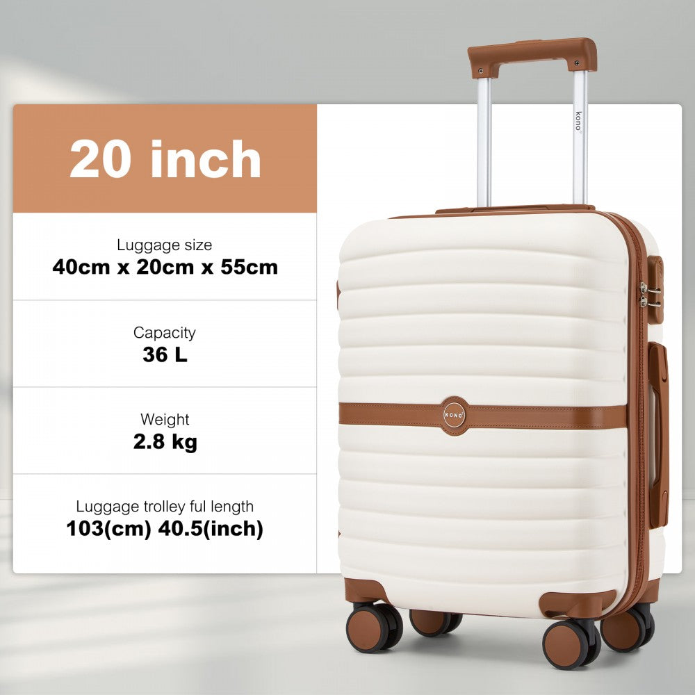 ABS+PC Cabin Suitcase with Travel Bag, Carry-On Luggage Set – 20-Inch – Cream and Brown