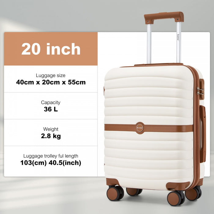 ABS+PC Cabin Suitcase with Travel Bag, Carry-On Luggage Set – 20-Inch – Cream and Brown
