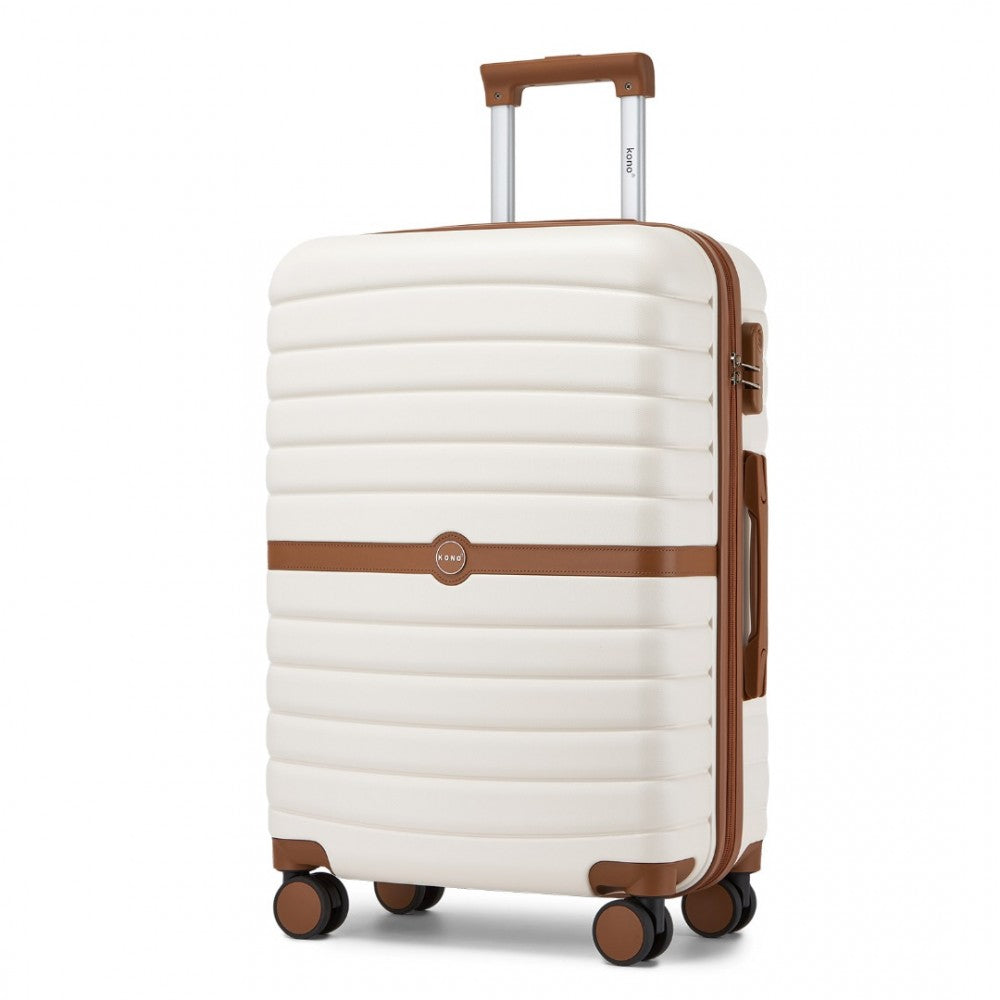 ABS+PC Striped Design with Colour-Block Details Medium Suitcase – 24-Inch – Cream and Brown