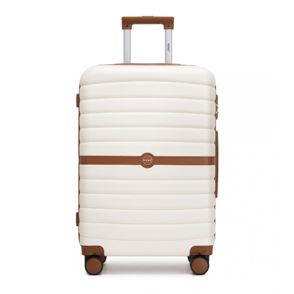 ABS+PC Striped Design with Colour-Block Details Medium Suitcase – 24-Inch – Cream and Brown