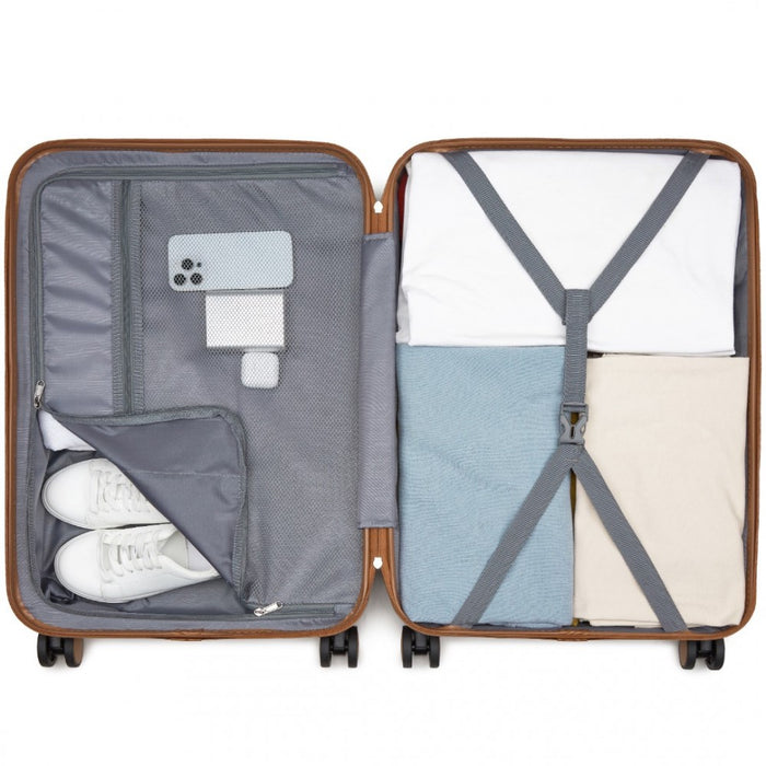 ABS+PC Striped Design with Colour-Block Details Medium Suitcase – 24-Inch – Cream and Brown