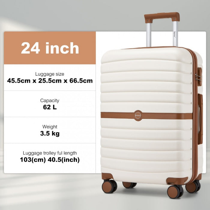 ABS+PC Striped Design with Colour-Block Details Medium Suitcase – 24-Inch – Cream and Brown