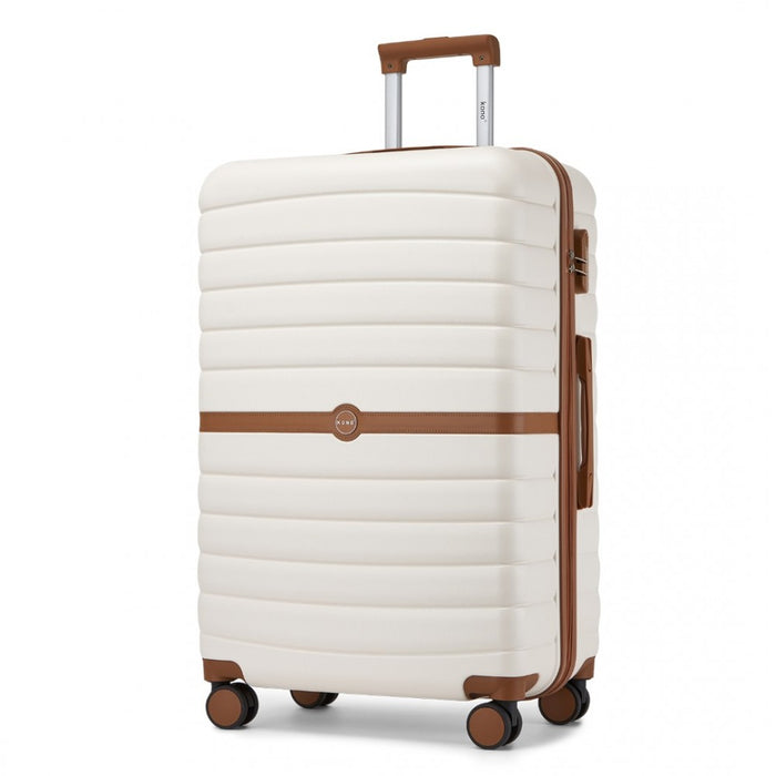 ABS+PC Striped Design with Colour-Block Details Large Checked Luggage – 28-Inch – Cream and Brown