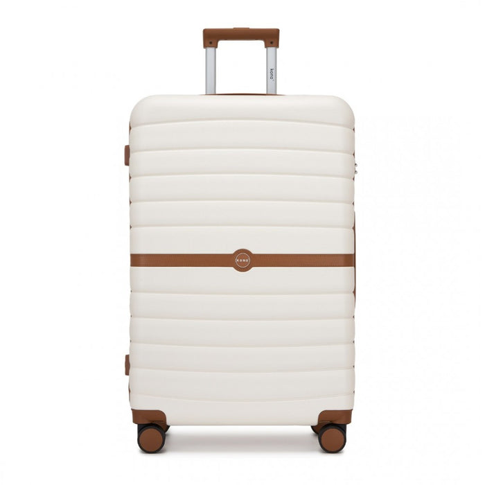 ABS+PC Striped Design with Colour-Block Details Large Checked Luggage – 28-Inch – Cream and Brown