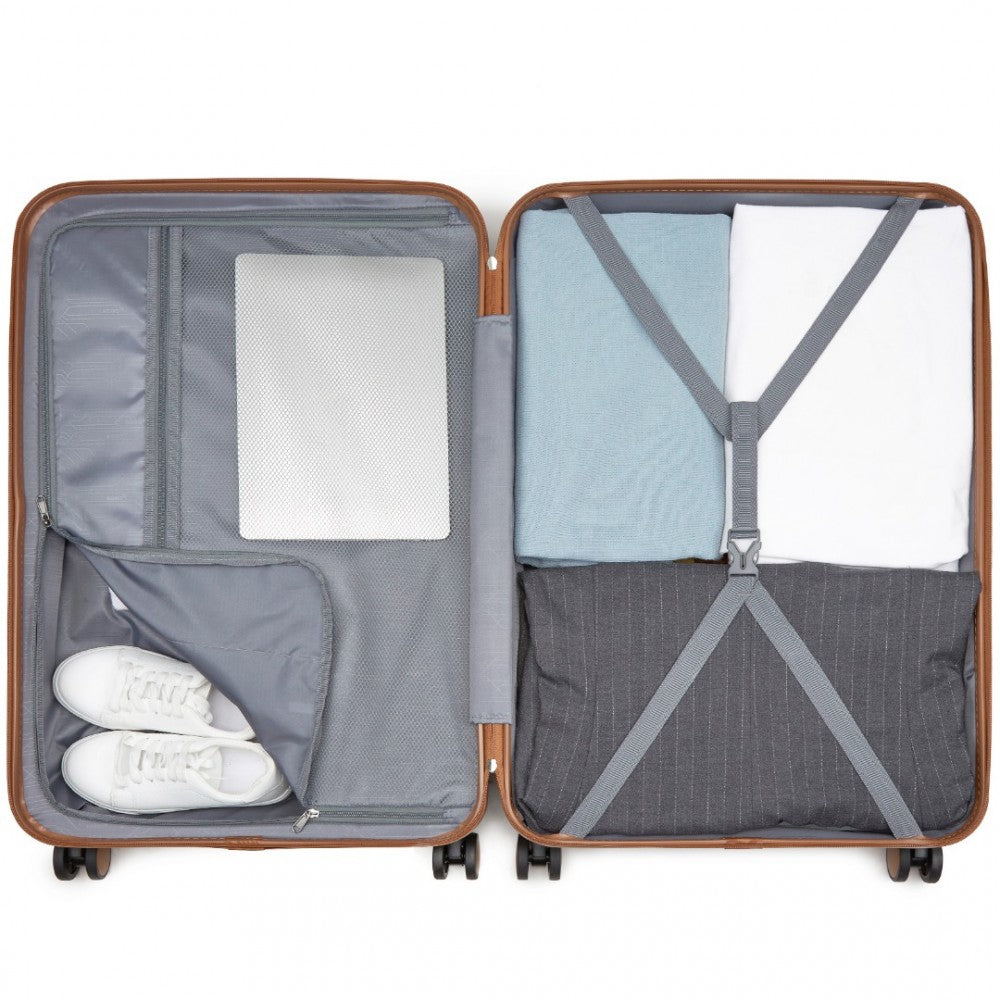 3-Piece Striped Design with Colour-Block Details ABS+PC Hard Shell Luggage Set – Cream and Brown