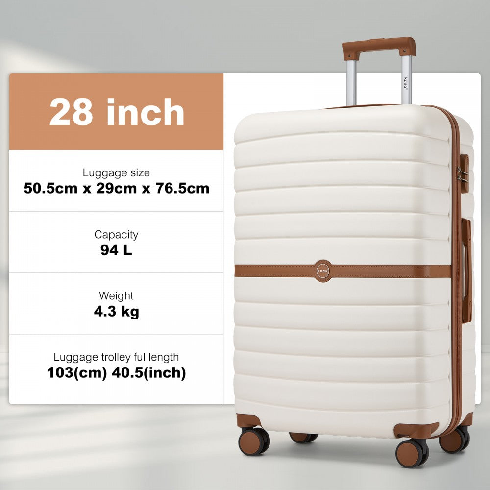 Large ABS+PC Hard Shell Suitcase Set with Travel Bag and Toiletry Pouch – 28-Inch – Cream and Brown