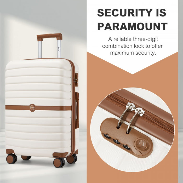 3-Piece ABS+PC Suitcase Set with Travel Bag and Toiletry Pouch – Cream and Brown