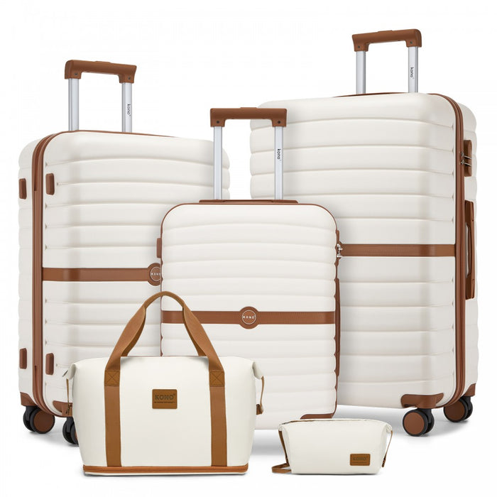 3-Piece ABS+PC Suitcase Set with Travel Bag and Toiletry Pouch – Cream and Brown