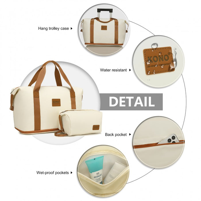 3-Piece ABS+PC Suitcase Set with Travel Bag and Toiletry Pouch – Cream and Brown