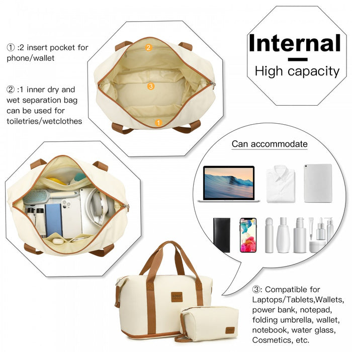 3-Piece ABS+PC Suitcase Set with Travel Bag and Toiletry Pouch – Cream and Brown