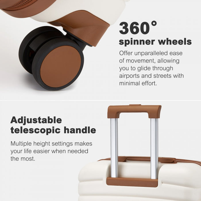 3-Piece ABS+PC Suitcase Set with Travel Bag and Toiletry Pouch – Cream and Brown