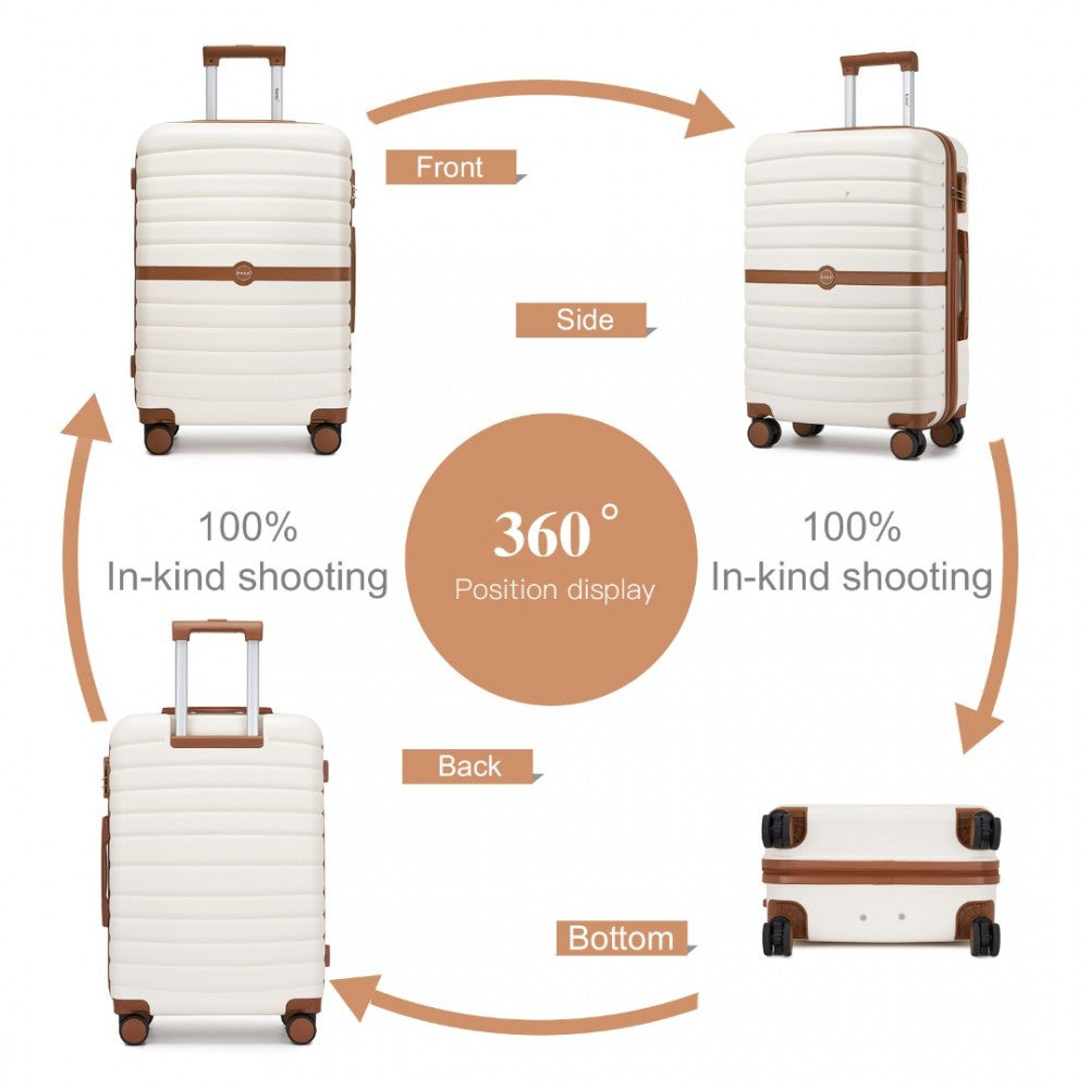 3-Piece Striped Design with Colour-Block Details ABS+PC Hard Shell Luggage Set – Cream and Brown