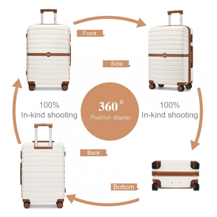 3-Piece Striped Design with Colour-Block Details ABS+PC Hard Shell Luggage Set – Cream and Brown