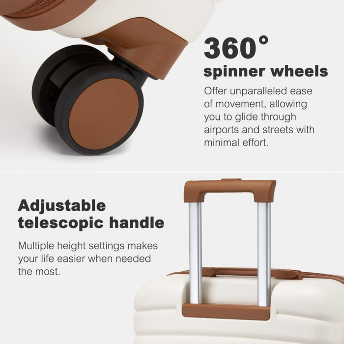 3-Piece Striped Design with Colour-Block Details ABS+PC Hard Shell Luggage Set – Cream and Brown