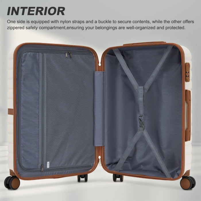 3-Piece Striped Design with Colour-Block Details ABS+PC Hard Shell Luggage Set – Cream and Brown