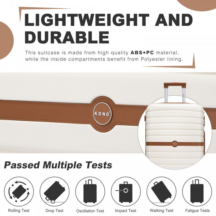 ABS+PC Striped Design with Colour-Block Details Large Checked Luggage – 28-Inch – Cream and Brown