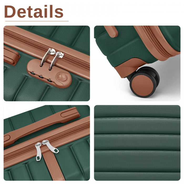 ABS+PC Hard Shell Cabin Suitcase Set with Travel Bag and Toiletry Pouch – 20-Inch – Dark Green and Brown